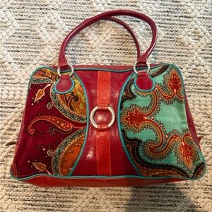 Isabella Fiore Red and Turquoise Paisley Tote